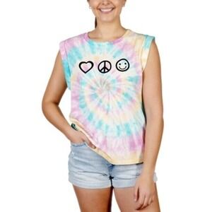 JR608 Rebellious One Juniors' Rolled-Sleeve Graphic Tie-Dyed T-Shirt Size XS